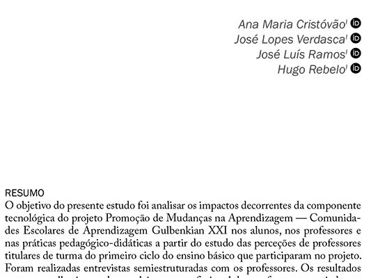 Perceções de professores do primeiro ciclo do ensino básico