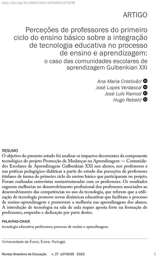 Perceções de professores do primeiro ciclo do ensino básico